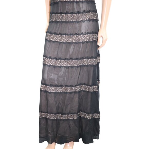 BCBGMaxAzria Black Silk & Lace Tiered Maxi Dress Gown w/ Nude Size 8 - Picture 8 of 10